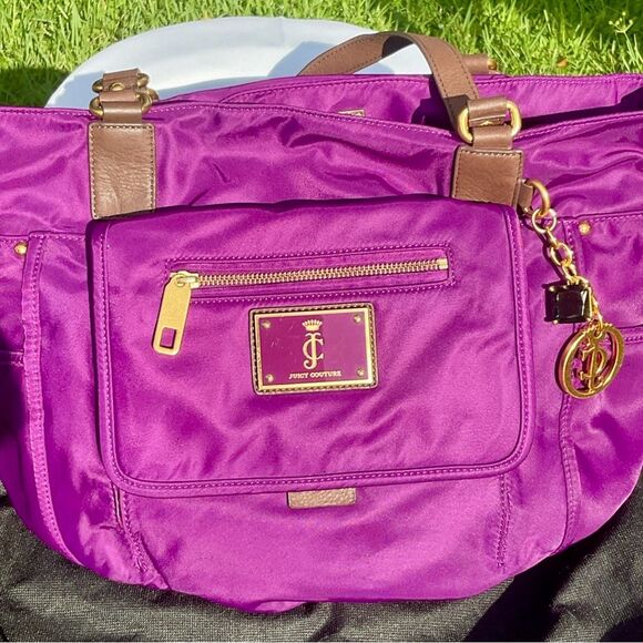 Juicy Couture Vintage Purple Nylon Tote Bag Gold Accents Multiple Compartments! - Picture 9 of 14